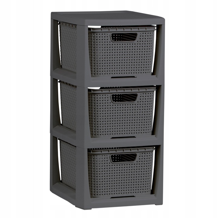 Raft depozitare, cu 3 cosuri Rattan, BranQ, antracit, dimensiuni compacte