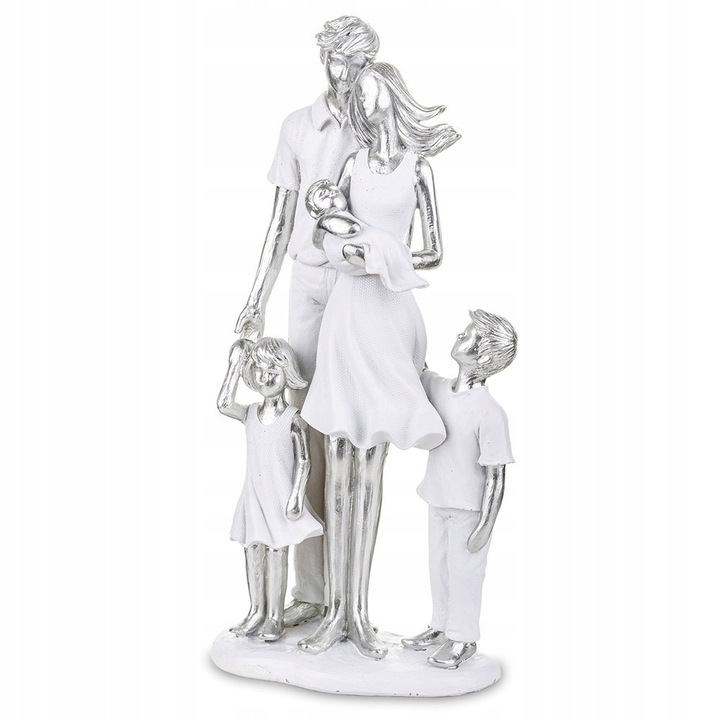 Figurina familie, mama, tata, fiu, fiica, bebelus, alb, 25x12x7cm