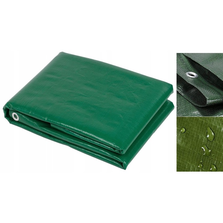 Plandeka impermeabila HuW 10x15m, verde, 120gr, rezistenta la intemperii