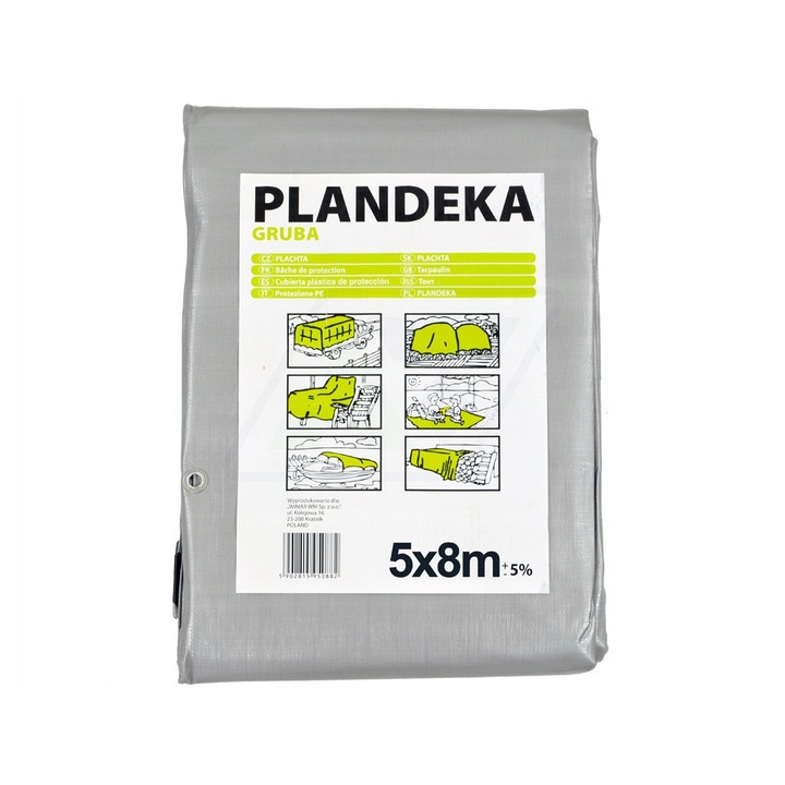 Prelata groasa Wimar 5x8m, 210g/m², impermeabila, rezistenta la inghet, culoare argintiu