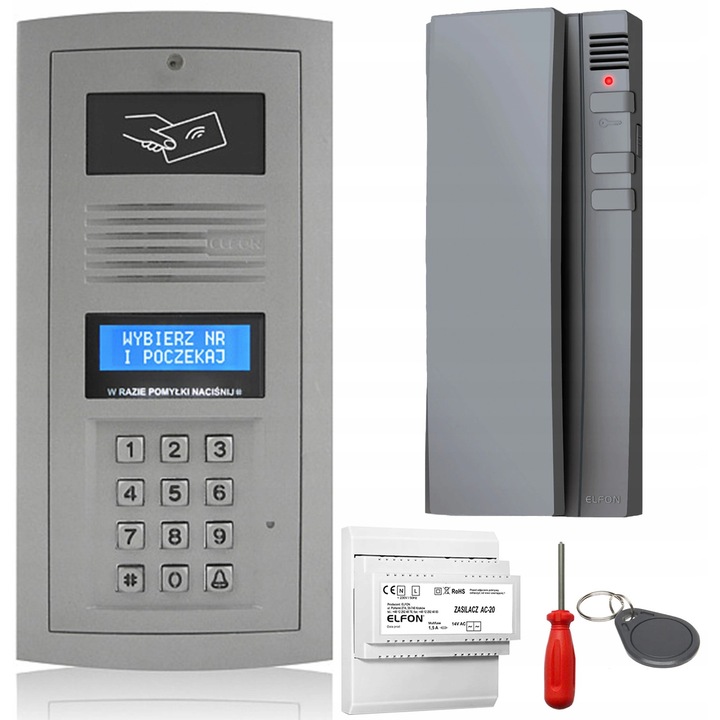 Interfon digital ELFON OP-255R-R, 1 unifon, cititor RFID, gri