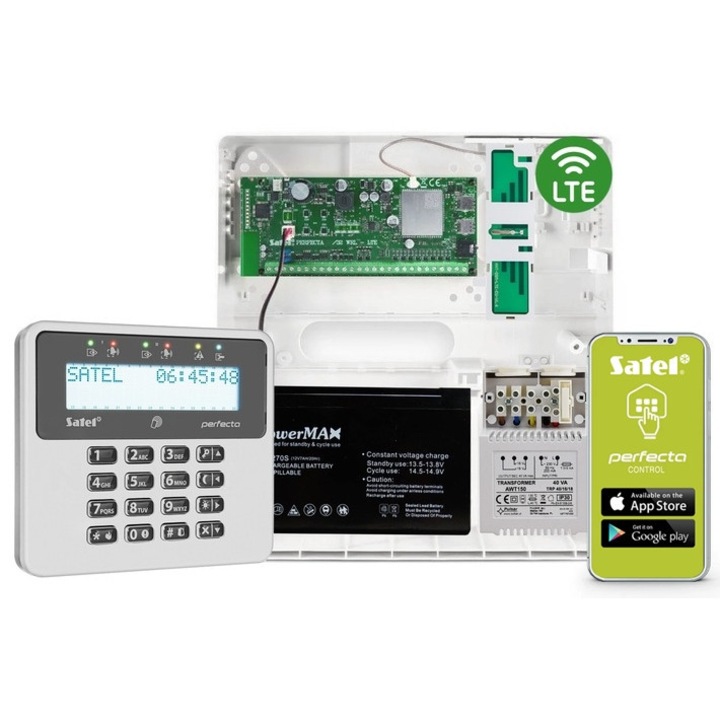 Алармена система Satel PERFECTA 32 LTE, пълен комплект, 8-32 входа, 2 зони, 12V, с манипулатор PRF-LCD