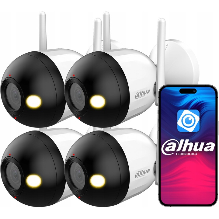 Set 4 Camere WiFi Dahua F4C-PV 4Mpx, Smart Dual Light, IP67, 2.8mm, 30m