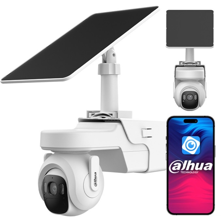 Camera de supraveghere 4G Dahua cu panou solar, 4MPx, alb, set