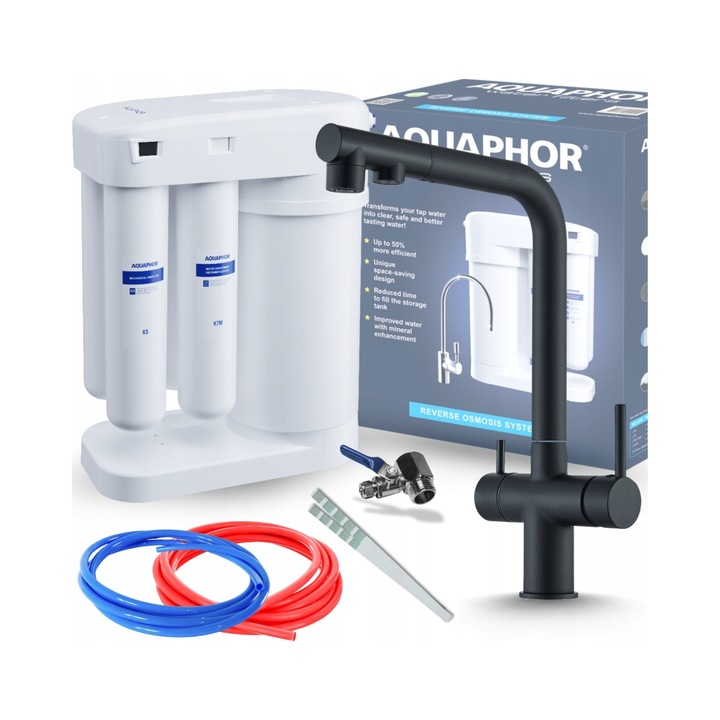 Filtru de apa potabila Aquaphor cu baterie de bucatarie tripla, 5L, negru mat