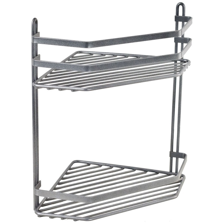 Suport de baie Duschy, polka 2 niveluri, coltar, perla, 31x20x20cm