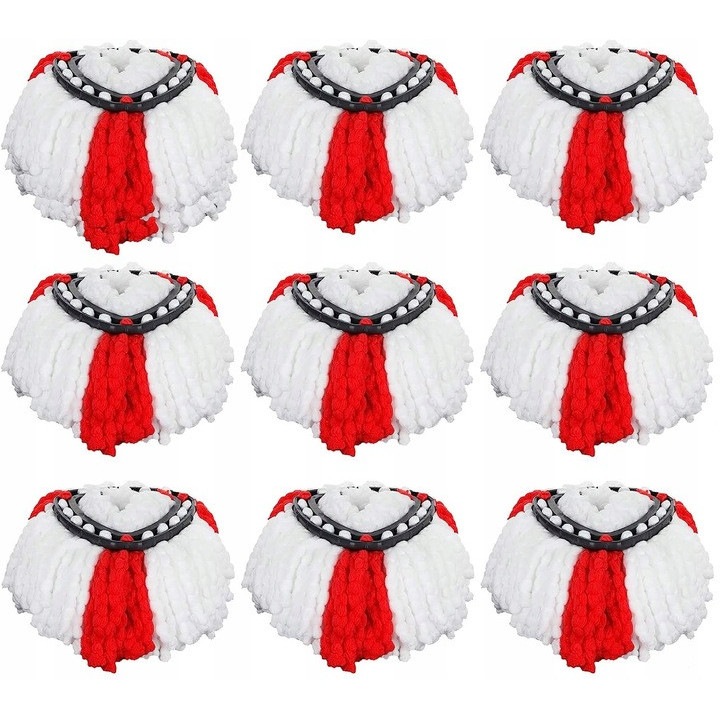Set 9x rezerva pentru mop rotativ, compatibil cu Vileda, 36cm, alb si rosu