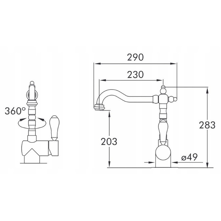 Mosogató csaptelep, Blue Water, SZICÍLIA, arany bevonat, 360°-ban forgatható kifolyó, 3/8"