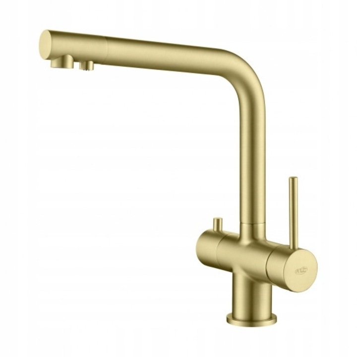 Baterie 4-drozna Blue Water Crystal mosiadz antic, 360° wylewka, 2 tipuri de apa filtrata