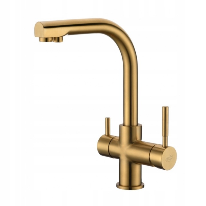 Двоен кран Blue Water Alabama, матирано злато, въртящ се на 360°, 2 независими кръга, за филтрирана и чешмяна вода