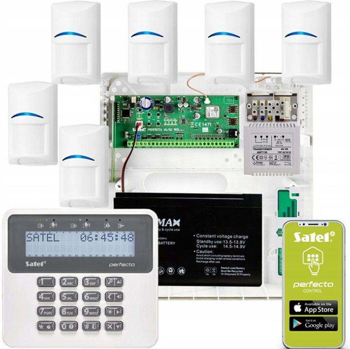 Sistem alarma Satel Perfecta 16 LTE, 6 сензора за движение Bosch, бял, комплект