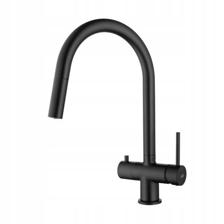 Baterie trojdrozna Blue Water, Cyrus, negru mat, cu wylewka extensibila, pentru apa filtrata