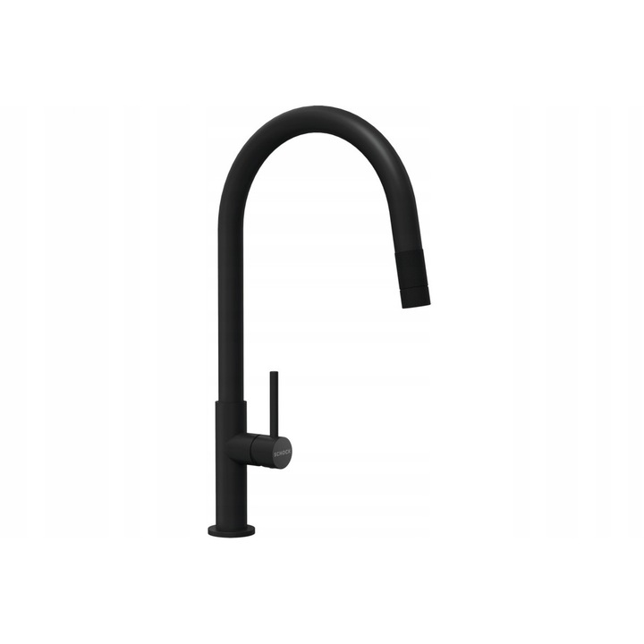 Baterie sanitara Schock Talia 536120S, neagra, cu wylewka extensibila, inaltime maxima 398mm, raza maxima 210mm