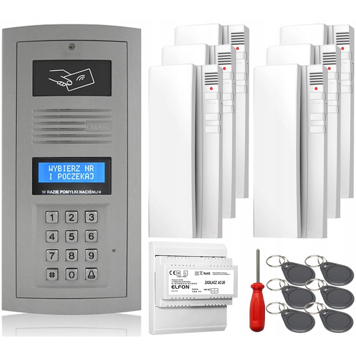 Set interfon digital ELFON OP-255R-R cu 6 unifonuri OP-U7 alb, RFID, gri