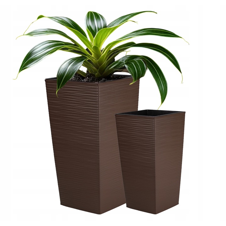 Ghiveci cu suport, FEINZ, model Dluto, 24x47cm, culoare bruna, set 1x ghiveci + suport