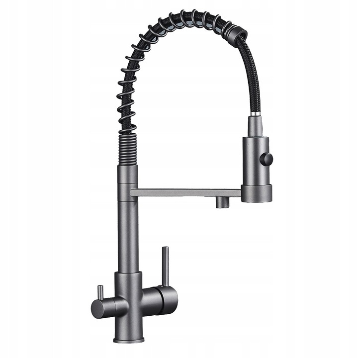 Ari háromutas konyhai csaptelep, grafit, két kifolyó, szűrővel, 32-40mm