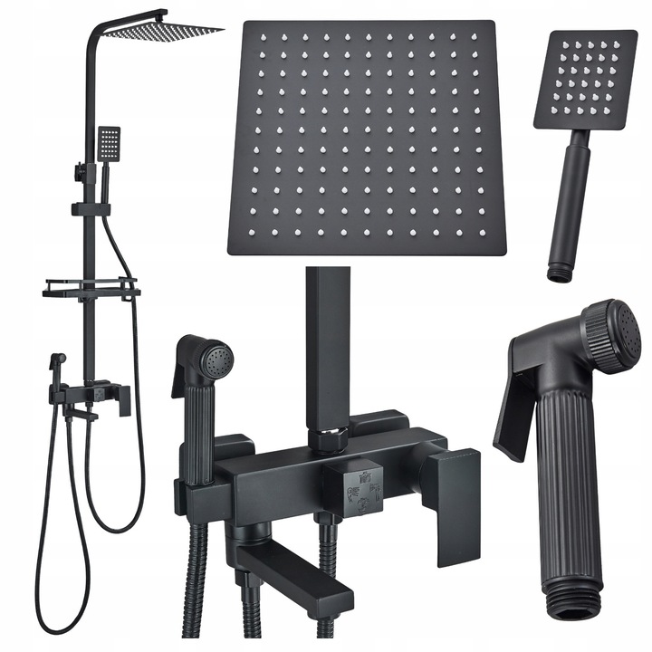 Baterie sanitara Ari, neagra, cu dus si bidet, set