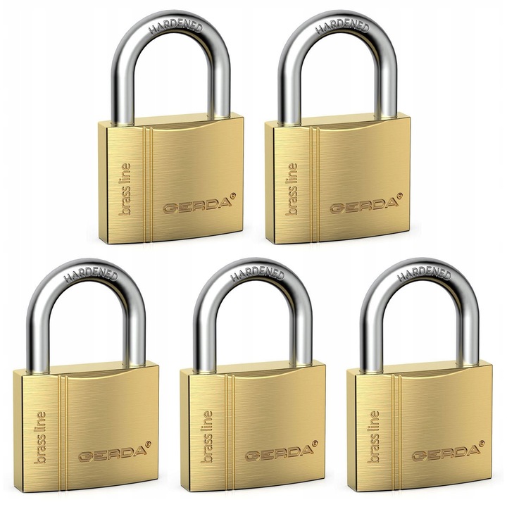 Set 5 lacate GERDA BRASS LINE, mosiad, rezistenta la coroziune, dimensiuni 35x33x43,5mm