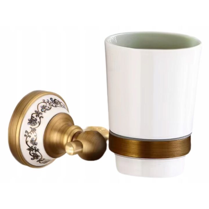 Suport pentru baie Ari, cu recipient pentru pasta si periuta de dinti, alb