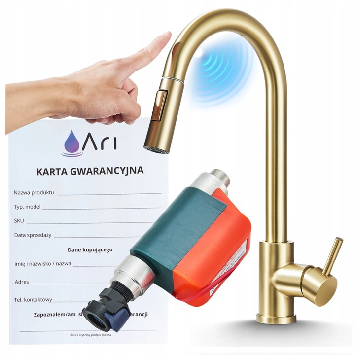 Ari TOTTO konyhai csaptelep, kihúzható kifolyóval, arany, 1 karos, kerámia