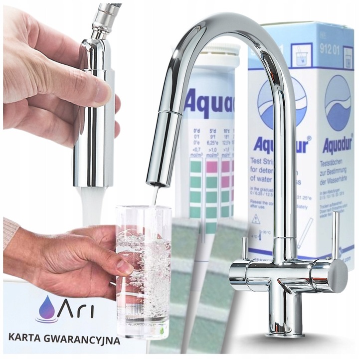 Baterie bucatarie, Ari, Slender, trojdrozna, crom argintiu, wylewka rotativa 360, set complet