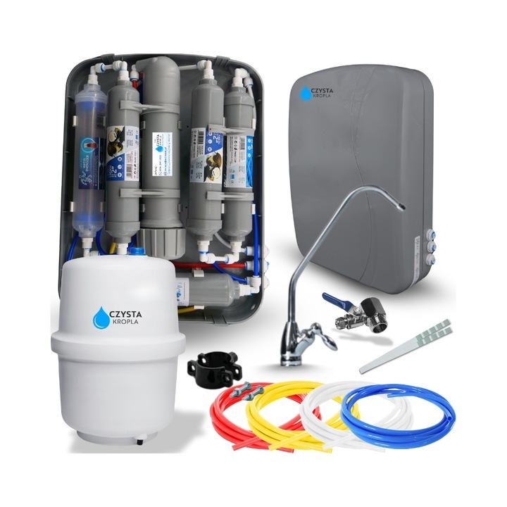 Set Filtru de Apa RO7 Slim + Baterie Solid Spring INOX, 7 Etape Filtrare, 2 Wylewki, 32-40mm