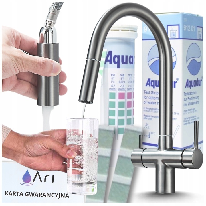 Konyhai csaptelep, Ari, Slender, 2 kifolyás, grafit, rugalmas és forgatható kifolyóval