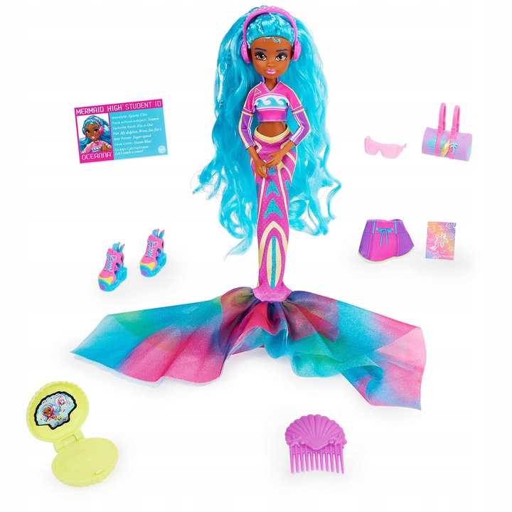 Papusa sirena Oceanna Deluxe cu accesorii, 10,5 inch, multicolor, set complet