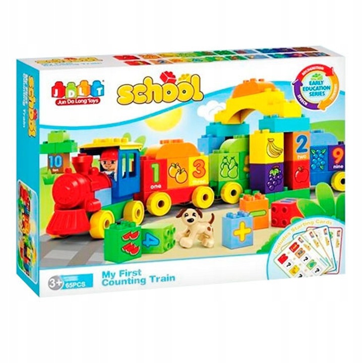 Конструктор JDLT 5308, цветен влак с цифри, 65 елемента, пластмаса