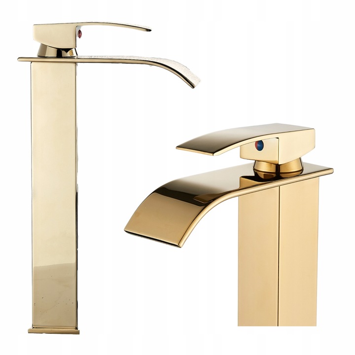 Magas mosdó csaptelep, Ari, Waterfall, kerámia fogantyúk, arany, pultra szerelhető