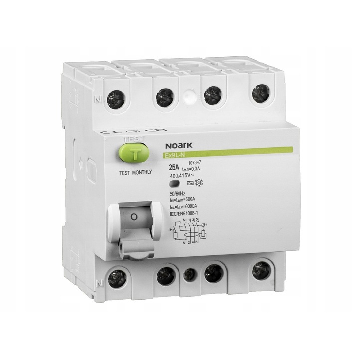 Dispozitiv de protectie diferentiala 4P Ex9L-N, 16 A, 30 mA, 3-fazic, 240/415 V, 72x85mm, Noark