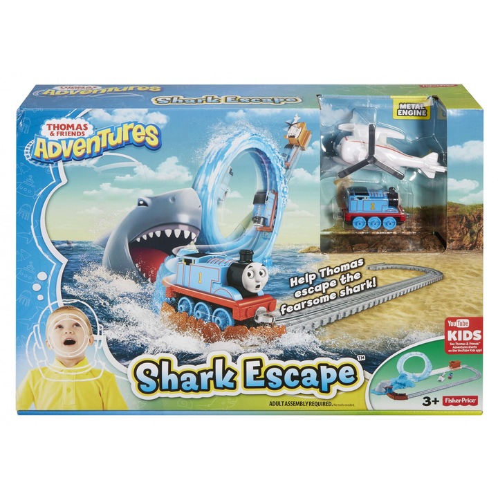 Комплект влакчета играчки Fisher-Price, Томек и приятели, Бягство от акула, 47x33,5x10,5см