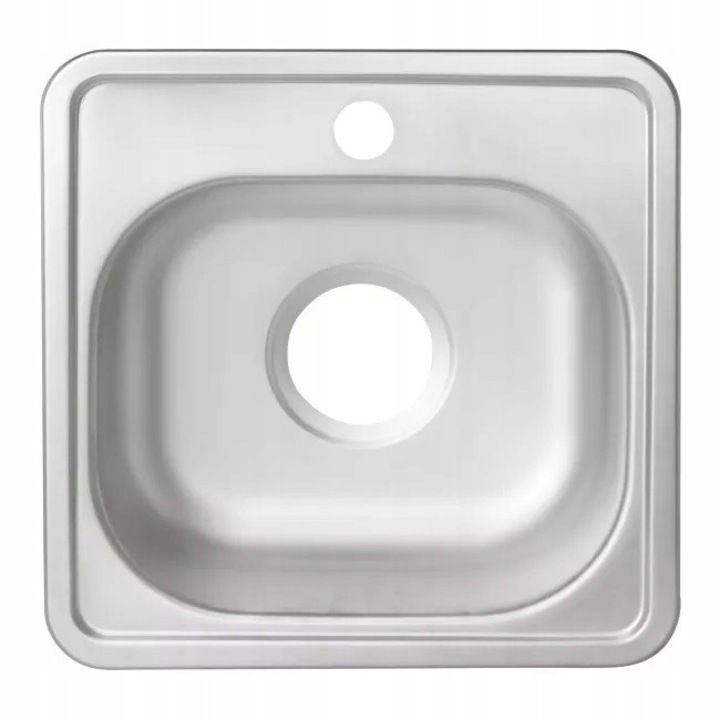 Chiuveta din inox, Plum, model patrat 38x38, finisaj satinat, cu deschidere pentru baterie, set cu sifon si cleme