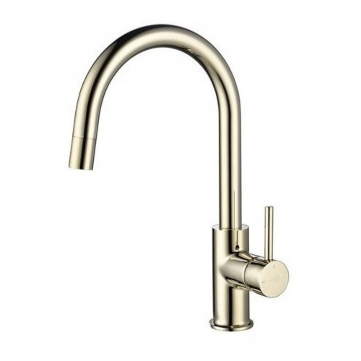 PLAZA szaniter csaptelep, Blue Water, kihúzható kifolyóval, arany kivitel, 360°-ban forgatható, 450mm