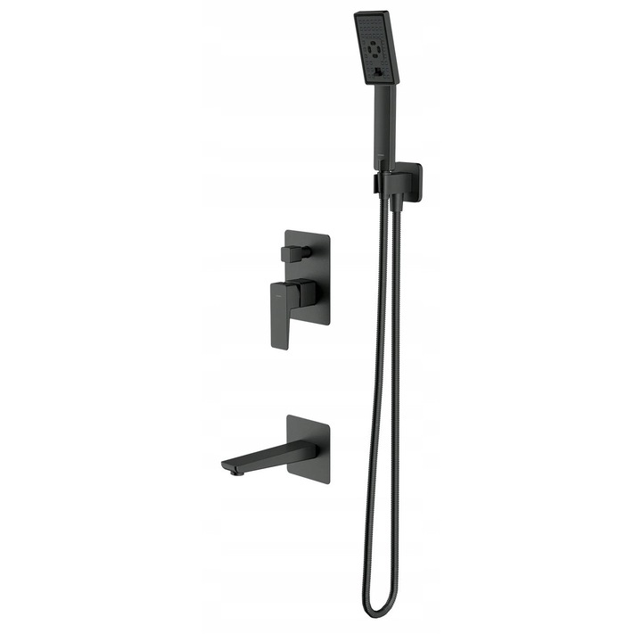 Set sistem prasnic subtire Omnires Parma, 3 functii, grafit, dimensiuni rozeta 11x15,4cm, 11x11cm