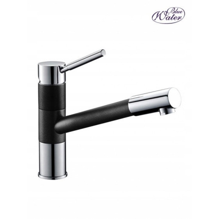 Blue Water Delaware konyhai csaptelep, kihúzható szórófejjel, metálfekete / króm, magasság 23,4cm, kinyúlás 25cm