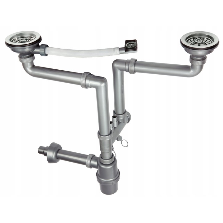 Сифон за мивка с 2 корита Jano, сиво-бял, 640x480x150мм, със система клик-клак