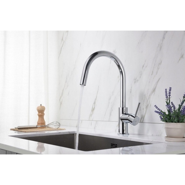 PLAZA csaptelep, Blue Water, kihúzható kifolyóval, króm, 450mm