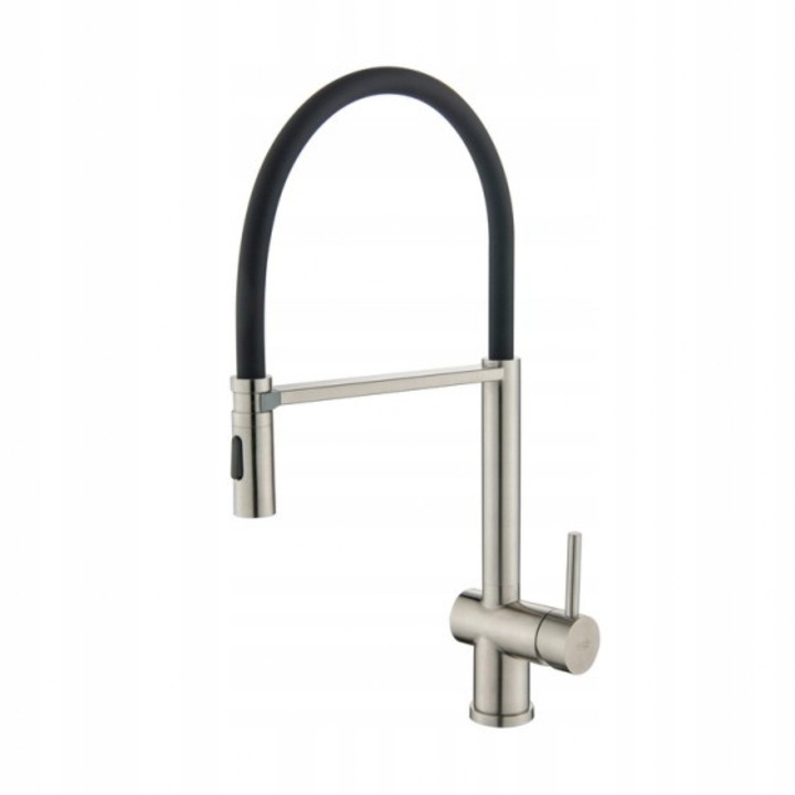 Смесител за кухня Blue Water Cori, черен мат, с въртящ се чучур, 360° и гъвкави връзки 3/8"