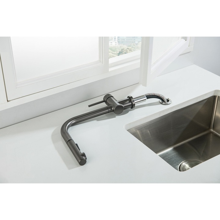 Смесител за кухня Blue Water Magot Plus, графит, с изтеглящ се чучур, 360°