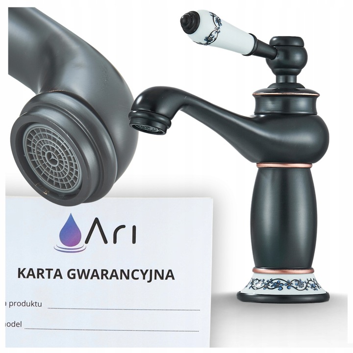 Mosdó csaptelep Ari OldCeramic Retro, sárgaréz-kerámia, fekete, komplett szett