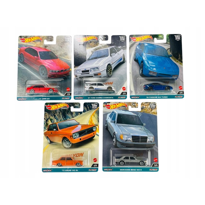 Set Masinute Hot Wheels Premium Canyon Warriors, 5 vehicule, metalice, detalii realiste, multicolor, 1:64