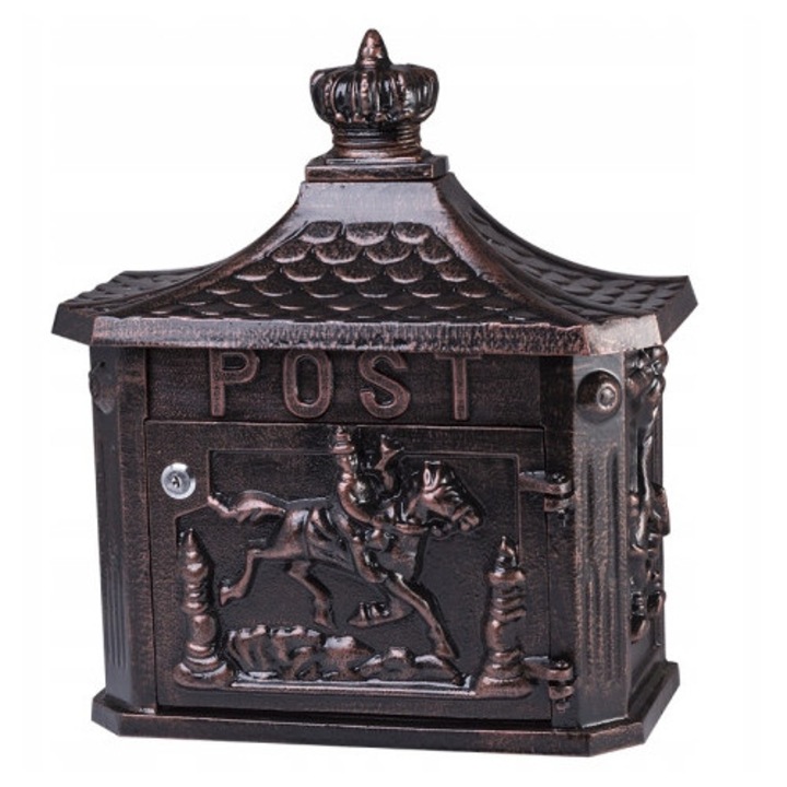 Cutie postala PSG, marime A4, miedziana, din aluminiu, 43,5x38,5x18cm, set cu doua chei