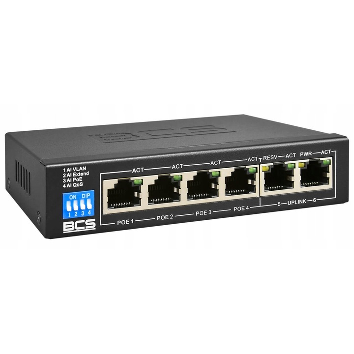 Суич PoE BCS BASIC 6 порта 60W черен 125x75x27mm
