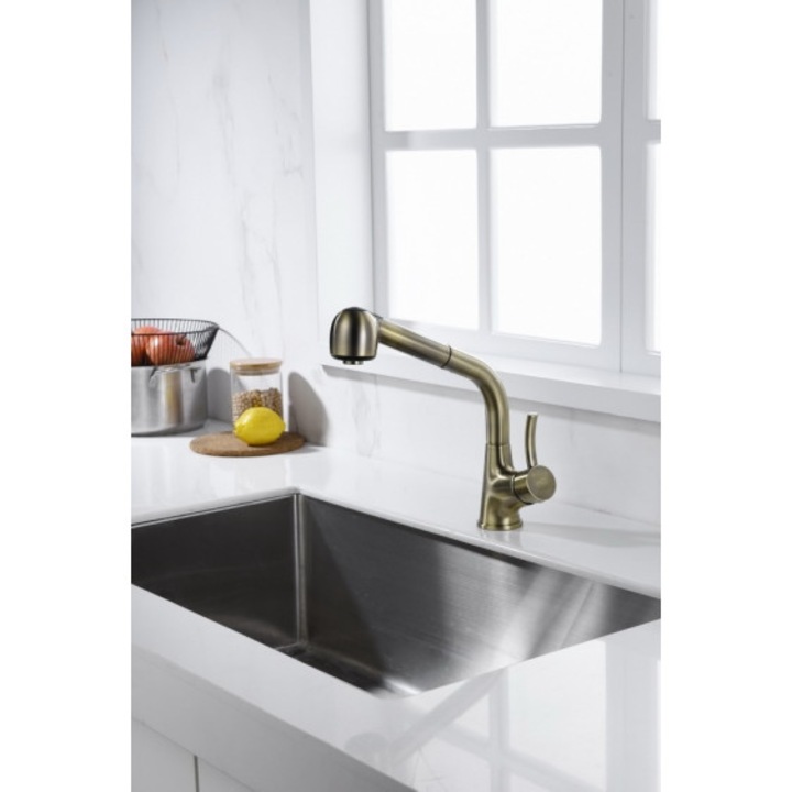 Blue Water Retra mosogató csaptelep, antik sárgaréz, forgatható kifolyó, 400mm