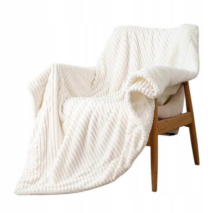 Patura din flanela si sherpa, MIULEE, 200x150cm, bej, moale si calduroasa