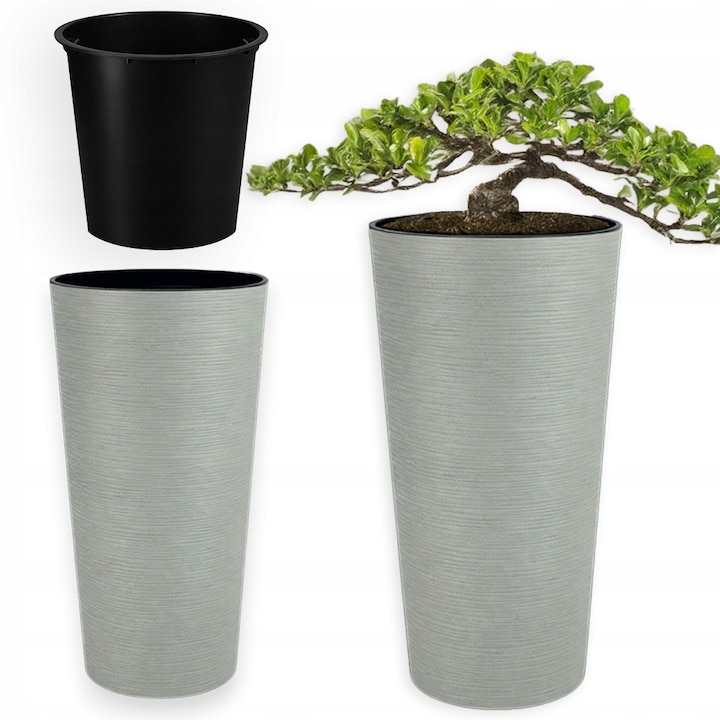 Ghiveci inalt cu suport, FEINZ, 57x30cm, gri, set cu interior eco wood