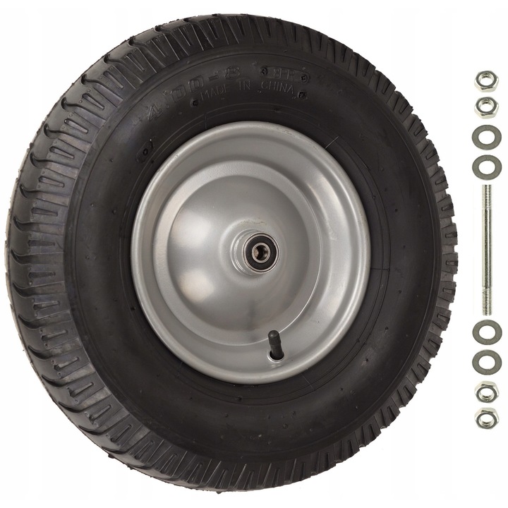 Roata pentru carut Km Express 4.80/4.00-8 8PR, set cu osie 150mm, rezistenta la coroziune, dimensiuni 400x100mm