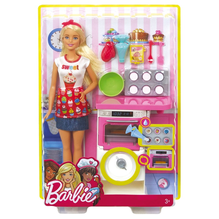 Papusa Barbie, set de gatit, 3 ani, multicolor