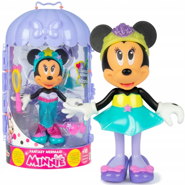 Set Papusi Myszka Minnie, 15cm, cu SZAFA si 10 ACCESORII, 2 STROIE, multicolor